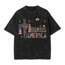 God Bless The USA Men T Shirt Washed  Funny Tee Shirt Short Sleeve Round Neck T-Shirt Cotton New Arrival Clothing - 黑色 - 查看 1