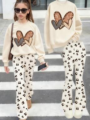 Set de 2 piezas para adolescentes con elementos en forma de corazón, de tela cómoda, para actividades callejeras y uso diario en primavera y otoño, con corte aleatorio