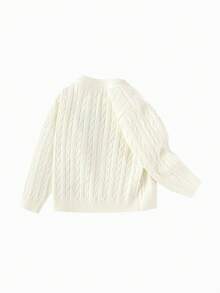Balabala 2025 Baby Knitted Cardigan, Toddler Boys' Cable Knit Sweater - Soft & Comfortable Daily Warm Layer - Off-white - View 3