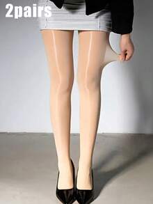 1/2 Pairs Women's Large Size Oiled Aurora Black Stockings Bottom Socks - Multicolor - View 16