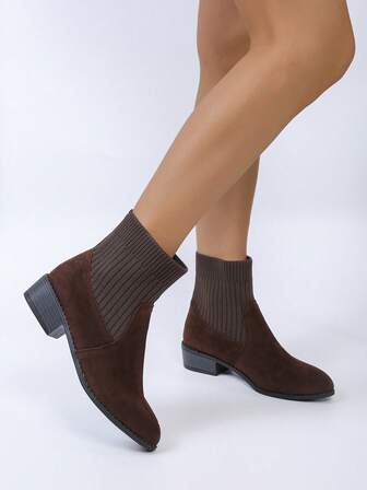 Damen Mode Französischer Chelsea Melade Stil Plateau Absatz Spitzschuh Elastisch Slim Fit Knöchel Stiefel, Frühling/Herbst