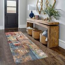 Famibay - Alfombra de pasillo de 2 x 6 pies moderna abstracta con respaldo de goma lavable antideslizante de pelo bajo suave para pasillo entrada baño recámara rojo/multi - 2x6 pies - Ver 6