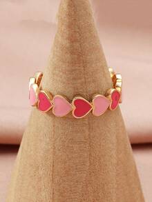 1pc Versatile Pink Heart Ring, Sweet Copper Open Heart Shape Ring, Creative European & American Style