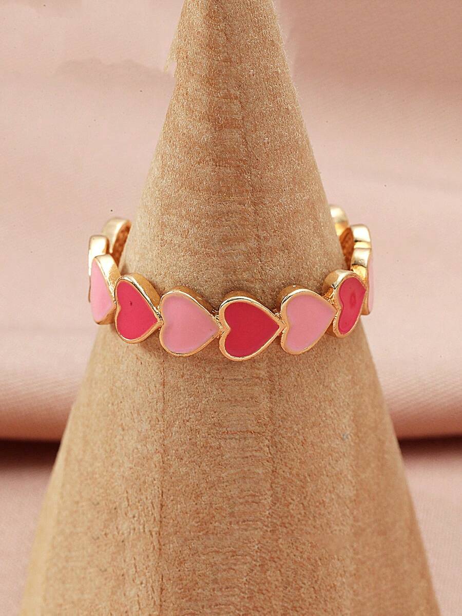 1pc Versatile Pink Heart Ring, Sweet Copper Open Heart Shape Ring, Creative European & American Style