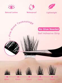 60 piezas Juego de pestañas individuales autoadhesivas con forma de C, incluye pinzas y rizador de pestañas, de 8-16 mm, Kit de extensión de pestañas DIY, pestañas segmentadas sin pegamento, con puntas afiladas, alargamiento de pestañas - Negro - Ver 2