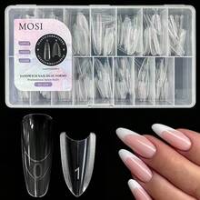 240 piezas Formas de uñas duales de sándwich originales en forma de almendra con líneas guía de 15 tamaños, molde superior e inferior para extensiones de uñas de gel constructor - transparente - Ver 9