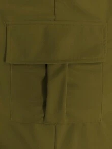 Fashionable Solid Color Casual Pocket Elastic Waist Drawstring Cargo Pants Spring - Olive Green - View 6