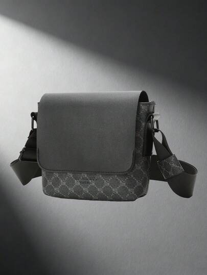  1pc Peach Tree Men's Messenger Bag, PU Leather Flap Crossbody Shoulder Bag, Casual Versatile Daily Use Small Square Bag Pouch