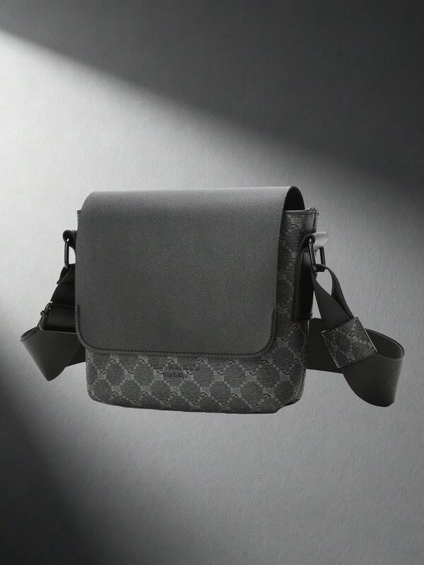 peach tree 1个桃树男士斜挎包，PU皮革翻盖单肩包，休闲百搭日常小方包