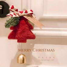 1 Stück rote Weihnachtsglocke Deko, Weihnachtsbaum Muster einfaches Design, aus Plüschstoff und Eisenlegierung gefertigt, Türglocke, mehrfarbige Optionen, die Kombination schafft eine einzigartige Feiertagsatmosphäre, geeignet für Weihnachten, Neujahr, Winterlandschaft, Outdoor-Veranstaltungsdekoration, Valentinstag Accessoires - Rot - Übersicht 1