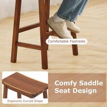 Saddle-Seat Counter Height Stools Set Of 2 Backless Barstools With Curved Seat - 核桃 - 查看 7