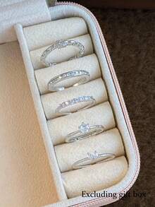 5件套奢华精致微镶锆石链条设计独特可调节铜戒指套装，适合女性日常及派对佩戴（不含礼盒）