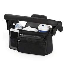 ANTSAY Organizador de Carriola de Bebé,Organizador Universal para Cochecito,2 Portavasos y Bolsillo Desmontable con Cremallera, Correa de Hombro,Bolsa de Almacenamiento de Cochecito - Negro - Ver 8