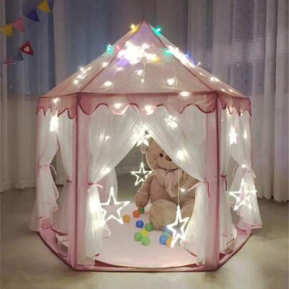 1pc Large Princess Castle Fairy Tale Tent, Girls Toy Big Hexagon Theater, Pink Theme/Durable, Ideal Birthday Or Holiday Gift, Indoor/Outdoor Playhouse, Garden Castle, Foldable Portable Tent, Camping Tent, Suitable For Children 1+ Years Old, Infant Hexagon Playhouse, Christmas Decor, Halloween And Easter Gift