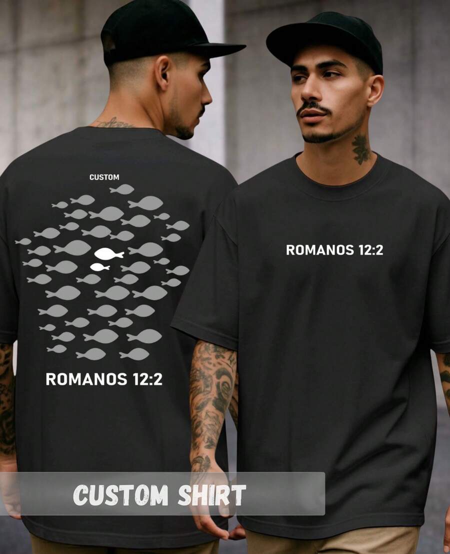Streetwear Religious T-Shirt Romans 12:2 Verse New Testament Faith God Rowing Against The - 黑色 - 查看 1