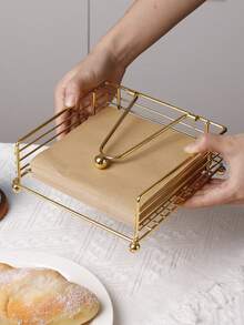 Scandinavian Metal Napkin Holder, Iron Tissue Dispenser Stand For Kitchen, Dining Table, Cafe & Restaurant Use - Gold - View 6