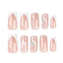 Medium Press On Nails Flower Fake Nails Tips Full Cover False Square French Nails For Women And FFgirls 24PCS{Inchcolor_nameinch:InchNails-01inch} - 指甲-01 - 查看 4