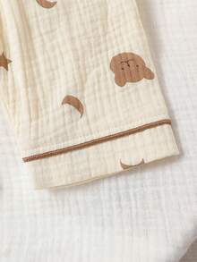 2pcs Newborn Baby Cute Bear Cotton Crepe Collar Long Sleeve Top And Bear Crepe Pants Set - Apricot - View 4