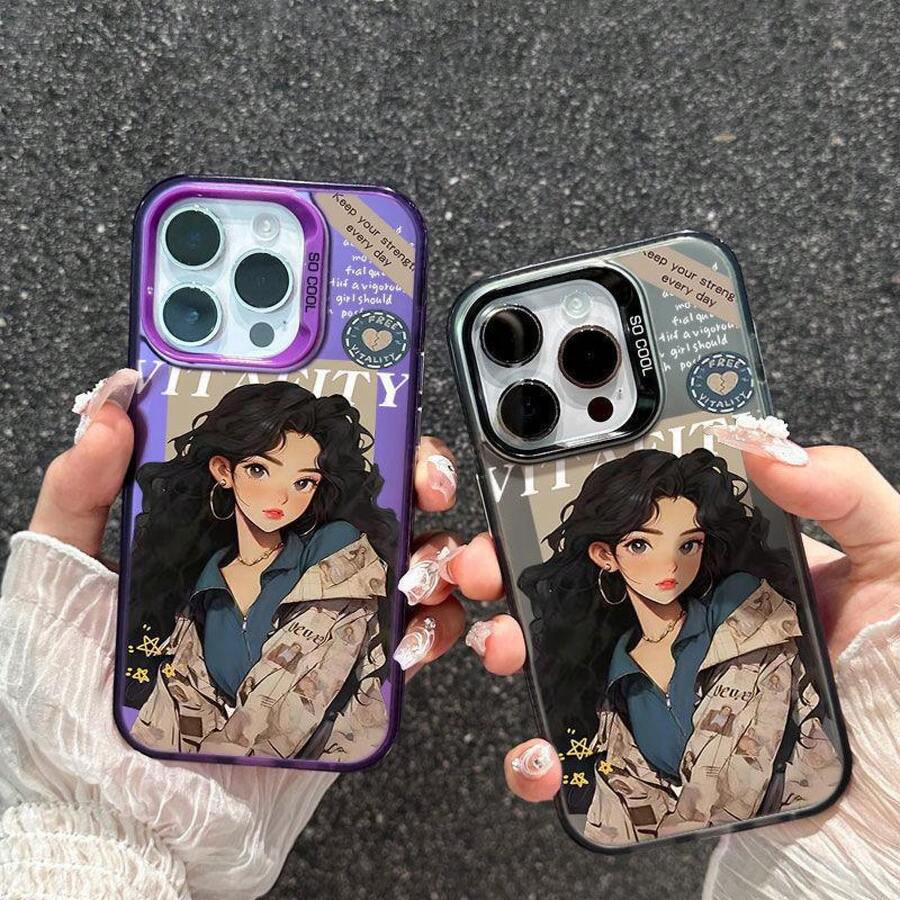 Funda compatible con Apple 16, compatible con iPhone 13 Pro/XS Max, funda plateada colorida, cobertura completa, 12 chica, 11 artística - Negro - Ver 1