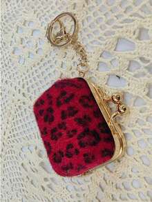 复古毛绒豹纹挂饰迷你包首饰收纳盒零钱包钥匙扣配件金色钥匙扣包饰钱包挂件钥匙圈 - 彩色 - 查看 12