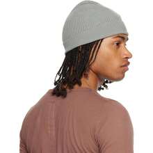 Rick Owens Gray Concordians Ribbed Beanie |  | Men Baseball Cap - Default - View 3