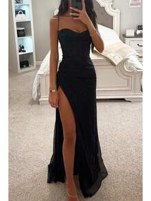 Women's Fashion Sexy European And American Hot-Selling Dress Long Gown Party Evening Dress - 黑色 - 查看 1