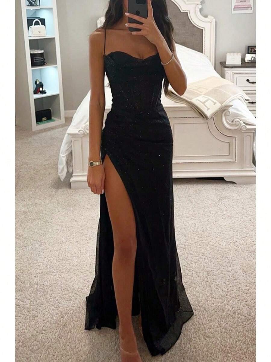 Women's Fashion Sexy European And American Hot-Selling Dress Long Gown Party Evening Dress - 黑色 - 查看 1