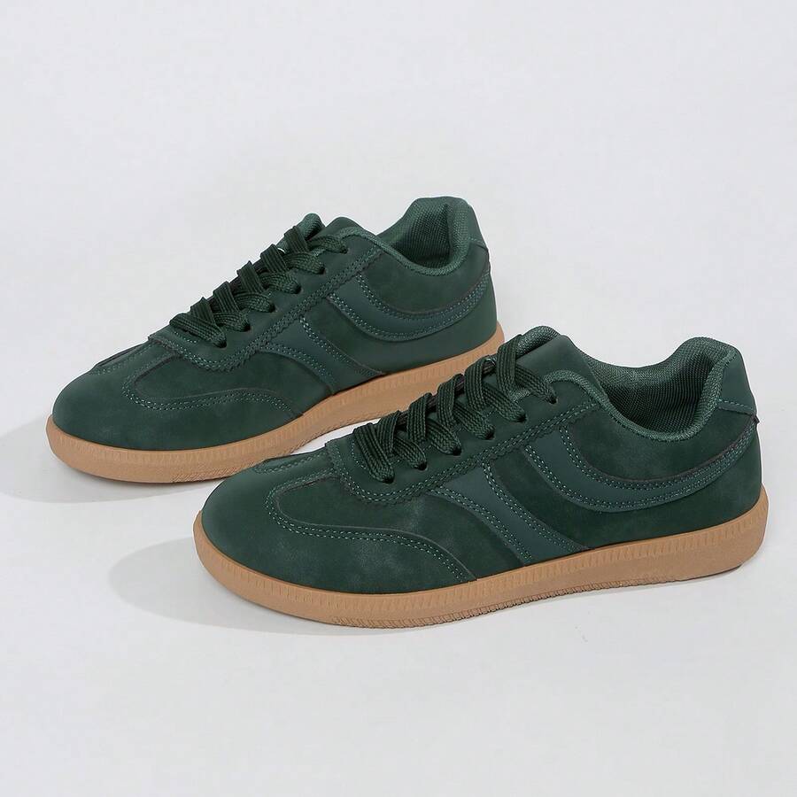 Women's Multifunctional Fashion Casual Shoes, Flat Non-Slip Lace-Up Round Toe Rubber Sole Casual Sneakers, Black Color Block, Daily Match, Shoes, Casual Shoes, Size 36-41, Fashionable