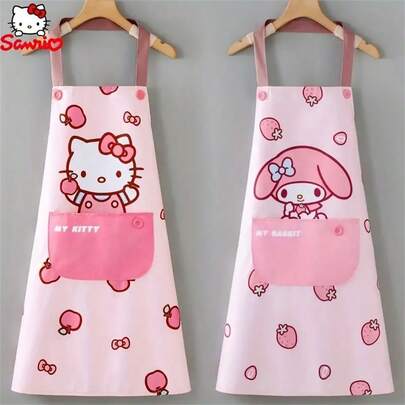  [Authorized] 1PC Sanrio Hello Kitty Merlot Jade Guigou Anime Apron - Cute Cartoon Pattern With Pink Bow, Heart And Star Design, Durable Kitchen And Home Cooking Clothes, Gifts For Fans, Cute Apron, Cooking Clothes, Lively Design, High-Quality Fabric, Valentine's Day Gift