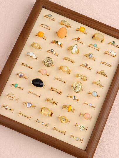 20/30/50Pcs Fashion Punk Ring Girl Boy Bohemian Rhinestone Butterfly Flower Animal Leaf Couple Daily Birthday Festival Gift Party Jewelry Random