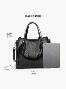 Elegant Floral Embossed Synthetic Leather Satchel Handbag For Women - Adjustable Shoulder Strap,  Zipper Closure, Versatile Work & Casual Purse, Daily Use Accessory, Sophisticated Design - 黑色 - 查看 5