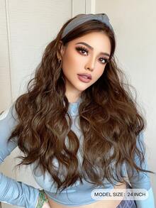 灰色打结皮质发箍(白色打结皮质发箍、绿色丝绒发箍)搭配大波浪假发 - 24英寸可拆卸合成假发,易于佩戴,长波浪发顶,适合日常和派对场合。 - 彩色 - 查看 3