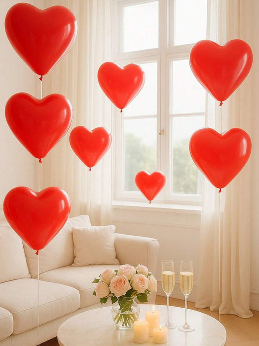 10/30/50pcs Red Heart Shaped Latex Balloons, Suitable For Valentine's Day, Proposal, Wedding Party, Bridal Shower, Bachelorette Party, Birthday, Anniversary, Red Theme Event Decoration, Photography Props, Valentine's Day Gift - Red - View 1