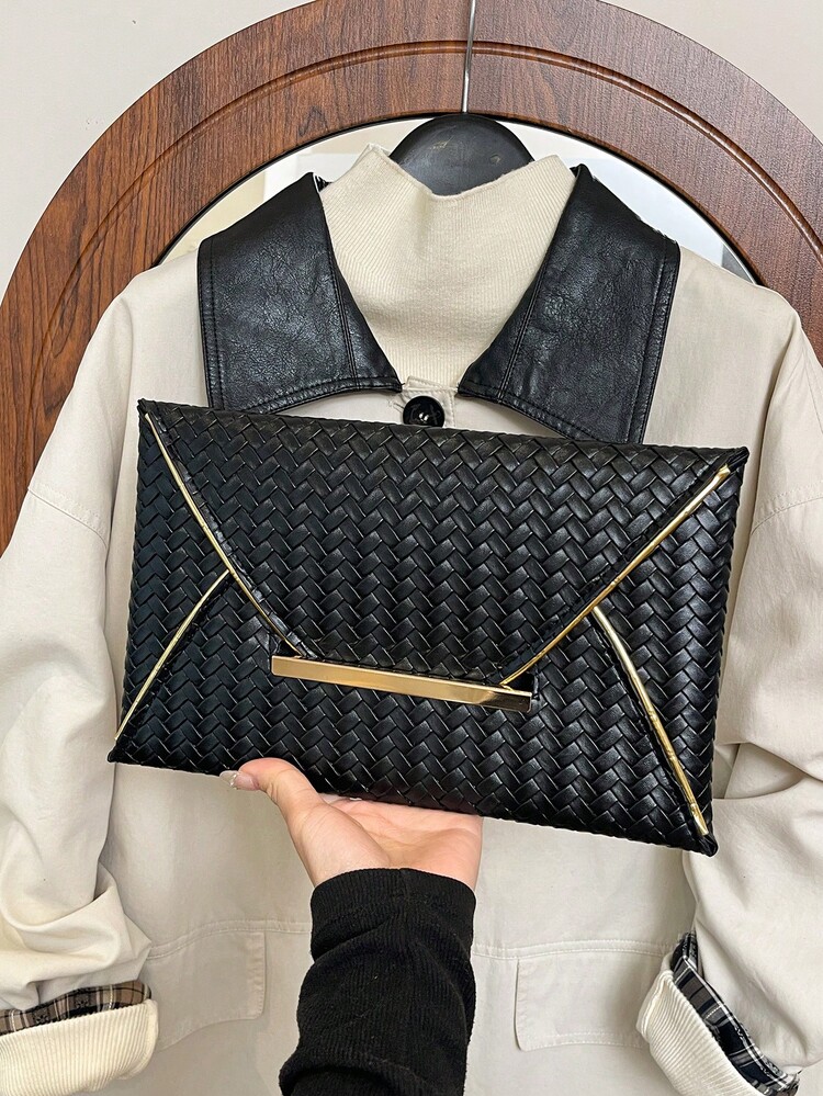 1 chiếc ví cầm tay dạng phong bì bằng da PU màu trơn dành cho nữ, tối giản và thanh lịch, quà tặng ngày lễ - màu đen - Xem 5