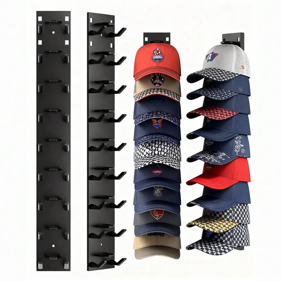 2 Pack Hat Organizer For Baseball Caps, Hat Rack For Wall With Strong Adhesive, Wall Mounted Hat Hooks Hold Up To 18 Hats For Closet Door And Bedroom (16x2.3 Inch) - 黑色 - 查看 1