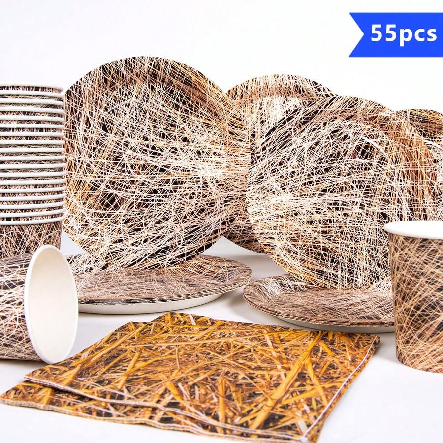 1 Set Gold Foil Disposable Plates, Napkins And Cups, Serves 10 Guests, Disposable Paper Plates Party Supplies Suitable For Birthday, Wedding, Party, Family Picnic - Multicolor - View 1