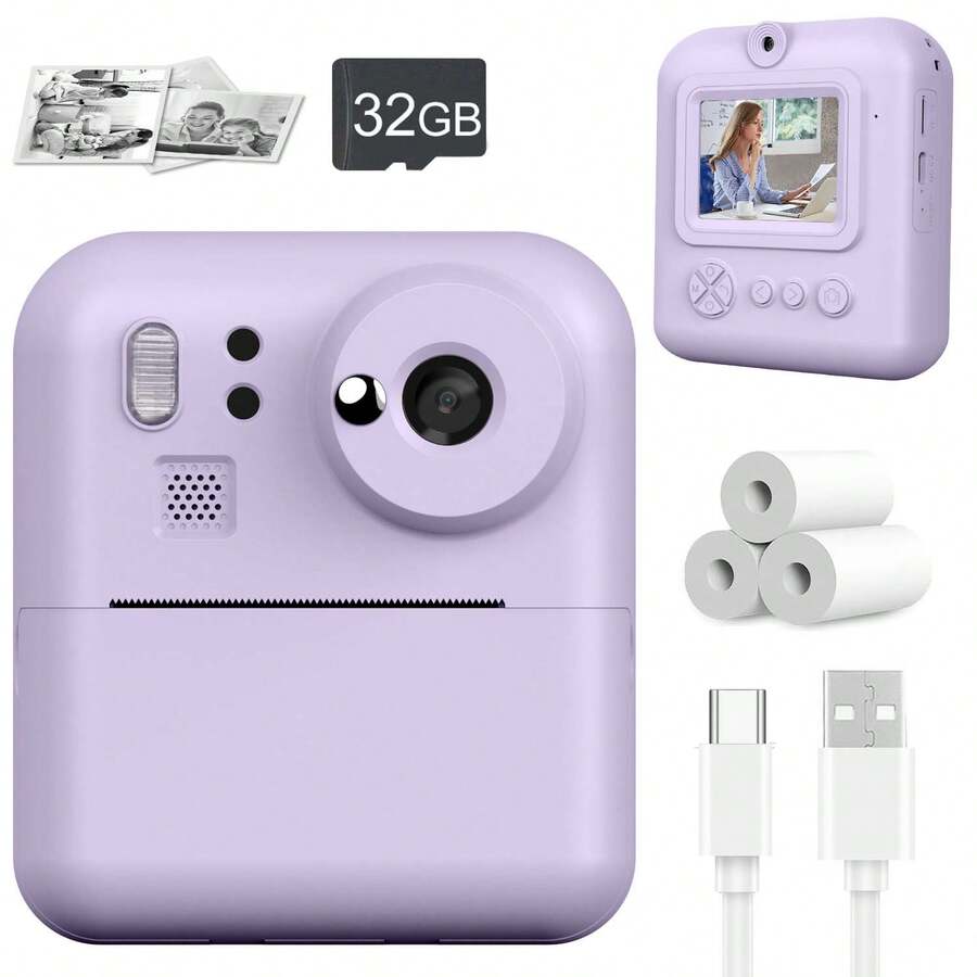 Máy ảnh in ảnh lấy liền cho trẻ em: Máy ảnh kỹ thuật số in ảnh lấy liền HD 1080P hoàn toàn mới, kèm giấy ảnh và thẻ nhớ 32GB. Camera kép HD hoàn hảo cho nhu cầu quay video và chụp ảnh. Lý tưởng cho thanh thiếu niên và người mới bắt đầu. Món quà Giáng sinh và Năm mới hoàn hảo cho cả bé trai và bé gái.