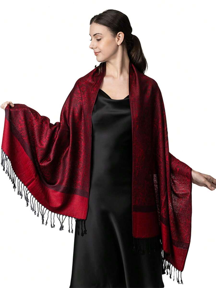 1 chiếc khăn Pashmina nữ kiểu Bohemian họa tiết Paisley Jacquard, khăn choàng Hijab tua rua cổ điển để chống nắng, thích hợp cho mặc hàng ngày, mùa xuân/hè, đi biển, nghỉ lễ, du lịch.
