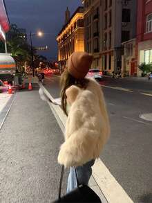 Women Faux Fur Coats - Milk Apricot - View 3