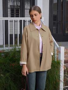 معطف قصير مبطن للنساء ذوات الحجم الكبير بياقة وشق خلفي، أنيق وكاجوال، مناسب للتنقل والأوقات الحرة، للربيع والخريف، عيد الميلاد