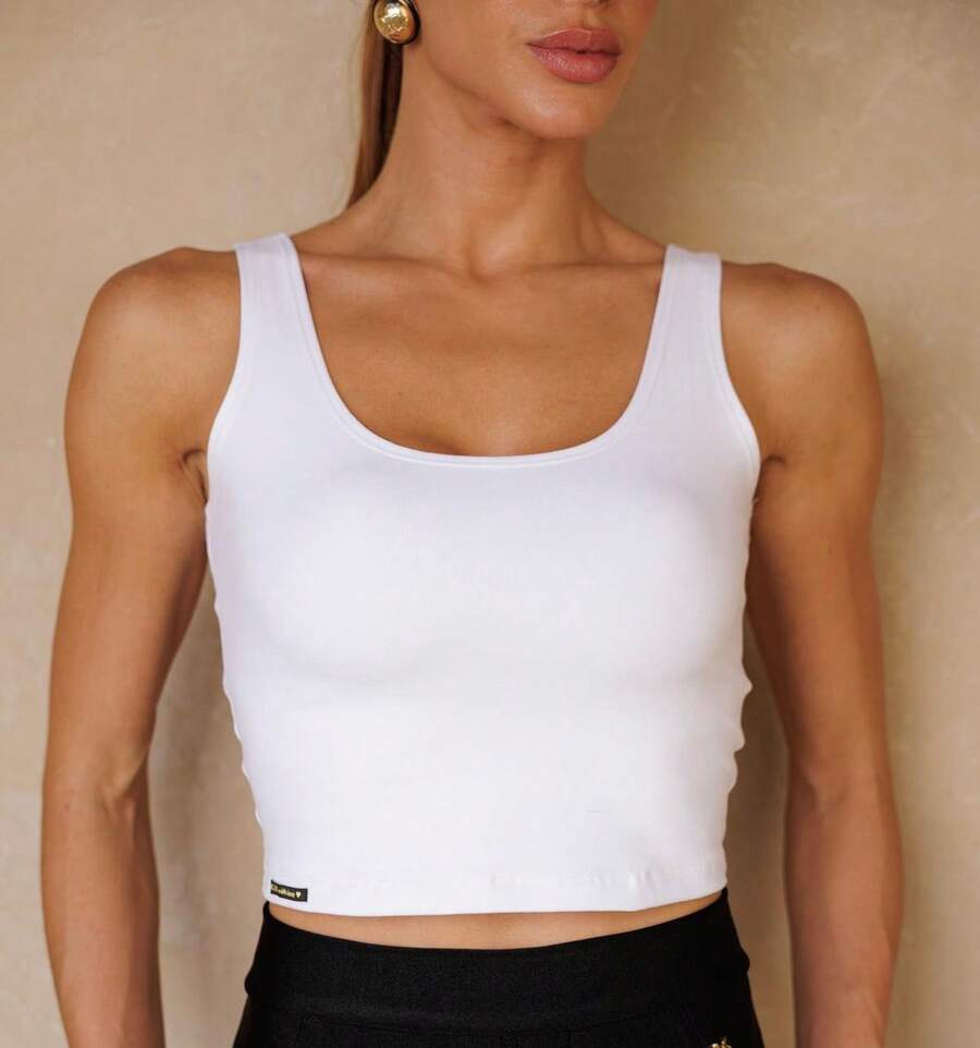 Women's K2B Polyamide Cropped Top Tank Top With Wide Straps In Simple Colors - White - View 1