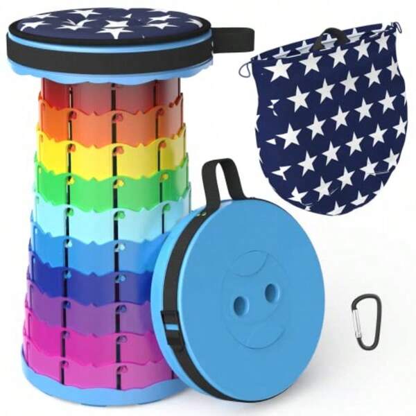 Portable Folding Stool With Cushion H18.1 D 10.24" Collapsible Telescopic Folding Lightweight Camping Stool For Outdoor Queue Fishing BBQ Indoor Kitchen Load 600 Lbs