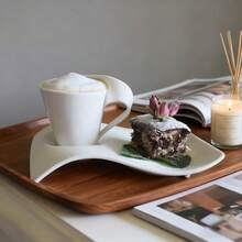 1 Set Asymmetrical Wavy Ceramic Cup & Saucer, Ceramic Tableware, Beautiful Coffee Cup, Unique Personalized Free Style Coffee Cup & Saucer Set, American Afternoon Tea Dessert Cup & Saucer Set, Minimalist High-Quality Practical Gift, Suitable For Restaurant, Living Room, Gift-Giving, Cafe - White - View 3