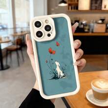 Funda de telefono con borde protector color azul oscuro con estampado de perro blanco y flores rojas para uso diario en cafeterias y espacios urbanos Aplicable a los teléfonos de la serie Apple y Galaxy - Burdeos - Ver 4