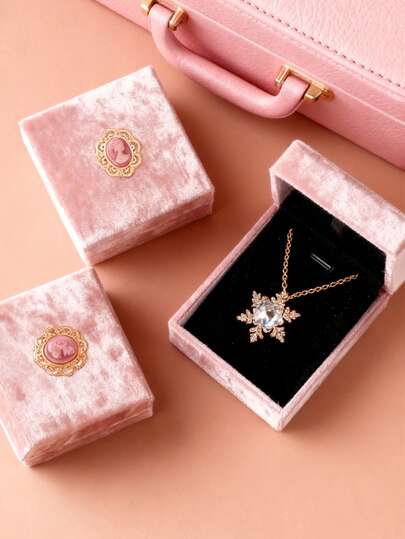 1pc Velvet Pink Vintage Jewelry Box, Necklace Bead Storage Box, Gift Box