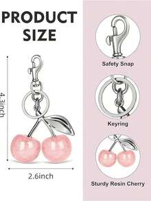 1pc Cherry Shaped Keychain Bag Charm - Car Cherry Accessory Keyring, Women's/Valentine's Day (Size: 4.3in/10.92cm X 2.6in/6.6cm, Cherry Size: 1.18in/3cm) S2JT - Silver+Pink - 查看 3
