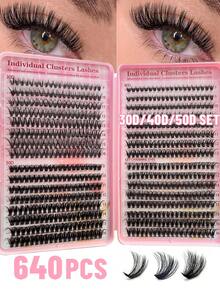800/640/160 Clusters D Curl Individual Eyelashes, 0.07mm Thick, 9-16mm Mixed Length Eyelashes, DIY False Eyelashes At Home, Eyelash Clusters For Cartoon Lashes Daily Makeup, Lash Clusters, Lashes, Fake Lashes