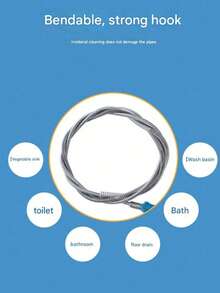 1pc Steel Wire Drain Cleaner, Bathroom Pipe Cleaning Tool, Flexible Steel Wire Sink Drain Clog Remover, Toilet Blockage Unclogging Manual Plunger, Spring Drain Cleaning Tool, Manual Drain Unclogger - Multicolor - View 7