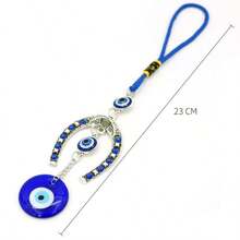 1 pieza Llavero colgante con decoración de ojo de demonio y herradura con cristal de ojo azul, amuleto de la suerte con forma de ojo de demonio y herradura con decoración de cristal azul
