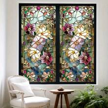 1pc Floral Pattern Window Decal Sticker, Reusable PVC Static Cling Film, Suitable For Home Decor, Bathroom And Door Frame - No Glue Needed - Multicolor - View 5